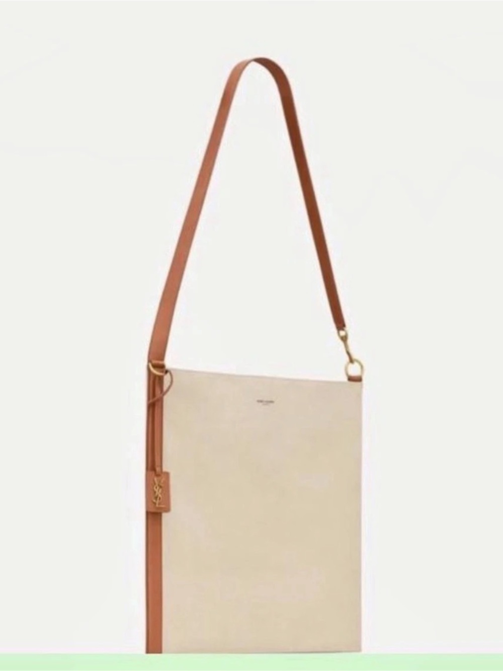 Saint Laurent Canvas-Style Shoulder Bag in Beige & Brown New with Tags